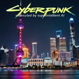 “cyberpunk Shanghai, overruled by superintelligent AI”