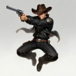 a highly detailed illustration of kento yamazaki as a cheeky cowboy wearing cowboy hat and black tracksuit, heroic mid air wielding revolvers pose, intricate, elegant, highly detailed, centered, digital painting, artstation, concept art, smooth, sharp focus, league of legends concept art, wlop