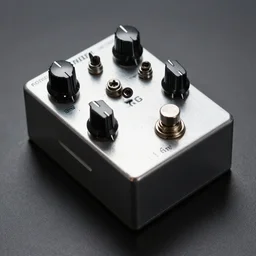 guitar multifx pedal made of sheet metal bending with exposed screws, realistic photography, studio soft light