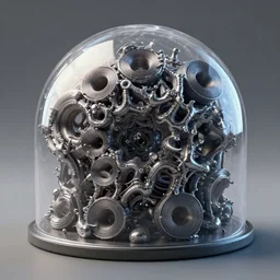 a 3 d render of interleaved rolls of metallicized plasticine melded together into fractal lattices enclosed by a crystalline dome. dmt, machine elves, 8 k, octane render