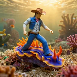 a cowboy turning into blooms in real life. tropical sea slugs. bold complementary colors. volumetric lighting, beautiful, golden hour, sharp focus, ultra detailed. by leesha hannigan, ross tran, thierry doizon, kai carpenter, ignacio fernandez rios, noir art house, 4 k, 3 5 mm, fujifilm, sculpture by antonio canova