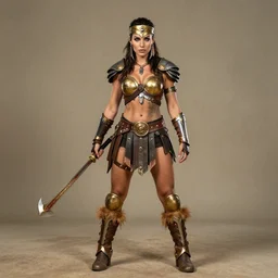 full shot photo of a female steampunk amazon warrior