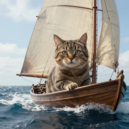 viking cat sailing across the open sea. hyperdetailed photorealism. 1 0 8 megapixels, amazing detail, cinematic lighting