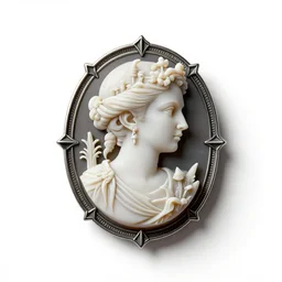 gothic cameo brooch, stylized 3d render, isolated on a pure white background, centered, entire object in frame, sharp focus, soft studio lighting