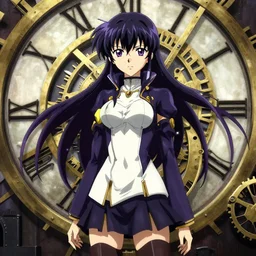 key anime visual of kurisu from steins ; gate, abstract clockwork background, official media