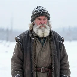 Old Russian man in the snow, artwork by Craig Mullins,Movie poster, detailed, trending on artstation