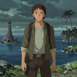 jack shephard from lost, island landscape, ambient lighting, 4k, anime key visual, lois van baarle, ilya kuvshinov, rossdraws, artstation