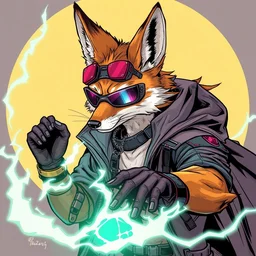 a detailed illustration of an anthropomorphic fox cyberpunk tech - sorcerer, comic book style, trending on furaffinity