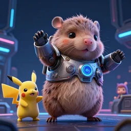high quality 3 d render sci - fi very cute fluffy! wombat!! mecha soldier dancing, highly detailed, unreal engine cinematic smooth, in the style of detective pikachu & blade runner, hannah yata charlie immer, dark blue neon light, low angle, uhd 8 k, sharp focus