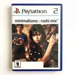 “ a scan of the cover of a playstation 2 game titled ‘ minimalismo : roshi mix ’ ”