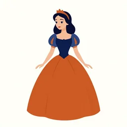 minimalist illustration of a fairy tale princess in navy and burnt orange hues