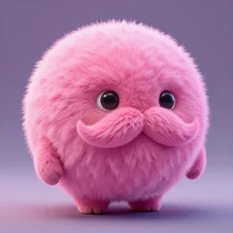 high quality 3 d render hyperrealistic very cute big spherical creature, mustache, plush mascot, short spiky dense fluffy smooth hair, isometric 3 d, psychedelic lighting pink fluffy fur 1 cm long, 1 5 0 mm, smooth background, artstation, ultra detailed, elegant, ultra detailed, octane render