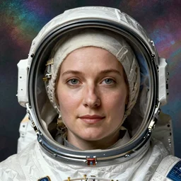 close - up portrait of a female astronaut. hyperdetailed thomas kinkade canaletto renaissance painting pre - raphaelitism retro unreal engine iridescent matte background 8 k hd resolution