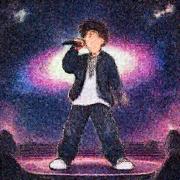 Rapper singing on the galaxy stage, deviantart contest winner, trending on artstation, cgsociety, artwork by Ayami Kojima,