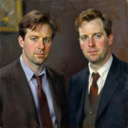 portrait painting of dwight schrute and chrles boyle, in the style of albert marquet
