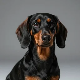 portrait of long haired daschund, concept art, cinematic lighting, beeple,