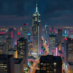 painting by eytan zana, futuristic city, neon lights, downtown