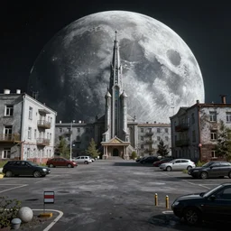 Сyberpunk style photo on a parking lot in a Soviet slum on the moon, Neo Norilsk, sci-fi, fantasy, intricate, very very beautiful, elegant, highly detailed, smooth, Unreal Engine 5, sharp focus, by evgeny zubkov by marat zakirov