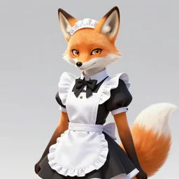 a transhuman fox fursona wearing a maid outfit, highly detailed, by don bluth, trending on artstation, furry art
