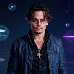 johnny depp in the style of synth wave, utopian, prism, atmospheric, space, accurate, 4 k