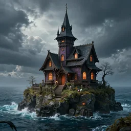 a witches house on the ocean, epic scene, fantasy, redshift render, cgi, hyper - detailed, photo - bash, 8 k post - production, masterpiece