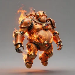 a floating steampunk chubby robot engulfed in flames, steampunk, high fantasy, highly detailed, sharp focus, high fantasy, by rossdraws