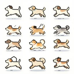 run cycle of a dog, sprite sheet, 1 6 x 1 6, stylised, hand drawn