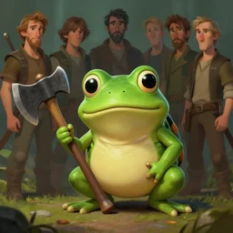 a depressed anthropomorhpic frog, cute, little, weilding an axe, dnd character art portrait, matte fantasy painting, deviantart artstation, by jason felix by steve argyle by tyler jacobson by peter mohrbacher by paul hedley, cinema