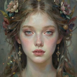 portrait of beautiful nature goddess unusual beauty, esoteric, sweet soft muted colors, ornamental, head in focus, fantasy art, nature aesthetics, intricate, elegant, highly detailed hyperrealistic painting, artstation, concept art, painterly, sharp focus, illustration, art by emilia elfe