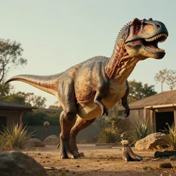 vintage photograph of a real dinosaur at the san diego zoo, high definition, slr, photo realism, golden hour, detailed skin, 4 k