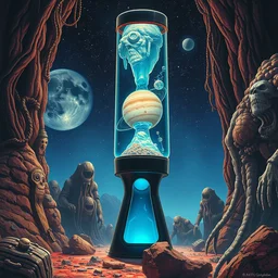 a lava lamp with jupiter and its mech odsts inside. poster cover art by donato giancola and greg rutkowski and wayne barlow. structured 1 9 9 8 cover.