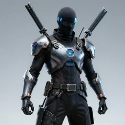 photo of a cyber ninja with high tech weapons, highly detailed, 4k, HDR,
