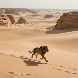 beast running across the open desert, empty desert, sand, karst landscape, wide shot, fantasy concept art for ahmonkhet