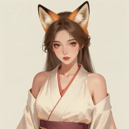 A potrait of a beautiful, shapely woman with fox ears wearing a modest kimono, digital painting, by Stanley Artgerm Lau, WLOP, Rossdraws, LeraPi, and Sakimichan, digtial painting, trending on ArtStation, deviantart, SFW version, anime eyes