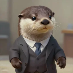 well proportioned, stylized expressive master furry art painting by blotch and rukis of an anthro otter, headshot, wearing suit and tie, walking to his job character portrait feature stylized by charlie bowater, ross tran, artgerm, makoto shinkai, detailed, soft lighting, rendered in octane