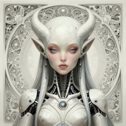 detailed realistic beautiful young cher alien robot as queen of biopunk. portrait, art nouveau, symbolist, visionary, baroque, giant fractal details. horizontal symmetry by zdzisław beksinski, iris van herpen, raymond swanland and alphonse mucha. highly detailed, hyper - real, beautiful
