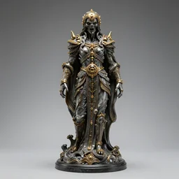 a scary dark warrior golden gray fluid marble statue, very long, baroque, viktor antonov, sergey kolesov,