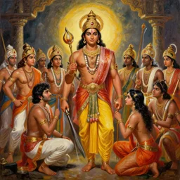 an epic cinematic scene from Ramayan, by Satyajit Ray, oil on canvas, trending on ArtStation, detailed, 8K, HDR, HD, super-resolution,