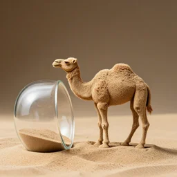 camel made from sand, rising form the sand in side a jar