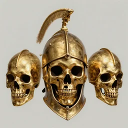 three quarter view of a knights helmet gold skull face mask by donato giancola and greg rutkowski, vintage retro scifi, realistic face, digital art, trending on artstation