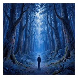 fantasy magic forest, by m. c. escher and james jean and craig mullins, blue