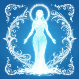 full - body cyan magic fog, wisdom, good, scrollwork + white ink + magical + symmetrical + detailed intricate + heraldic design + epic + by peter mohrbacher and kentaro miura + high details, in the style of jean delville, artstation, 8 k, tarmo juhola, ivan laliashvili, james gurney, moebius, roger dean, wlop, victo ngai, 4 k, cinematic