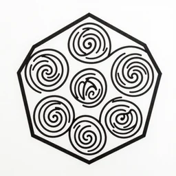 minimalist pentagons with spirals in them, celtic, 岩 美 現 代 美 術 展, black and white print, by sarrita king, by dino gavina, by ricki lovett