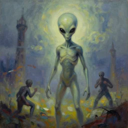 alien invasion, surreal oil painting