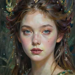 portrait of beautiful nature goddess unusual beauty, esoteric, beautiful soft colors, head in focus, fantasy art, nature aesthetics, intricate, elegant, highly detailed hyperrealistic painting, artstation, concept art, painterly, sharp focus, illustration, art by ive freya