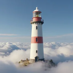 a lighthouse standing on a cloud,digital art,realiatic,hyperdetailed,art by greg rutkowski,trevor henderson,photorealistic,mega realistic,surreal,fantasy