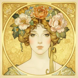 a highly detailed floral hair portrait renesans girl, by james jean, golden ratio, artnouveau