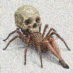 Skull that look too much like skull!, I have likened evolution to a search through a very large space of possible organism characteristics!!, an 8k CG character rendering of a spider-like hunting female on its back, fangs extended, wearing a leopard-patterned dress, set against a white background, with textured hair and skin.