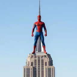 marvel spider - man standing on top of the empire state building