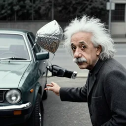 trailcam photo of albert einstein buying a used car